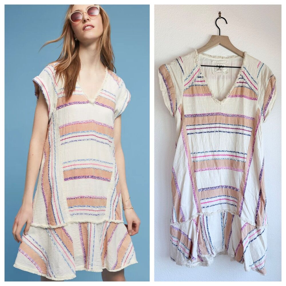 Anthropologie Holding Horses Elira Multicolor Striped Woven Boho Dress M EUC